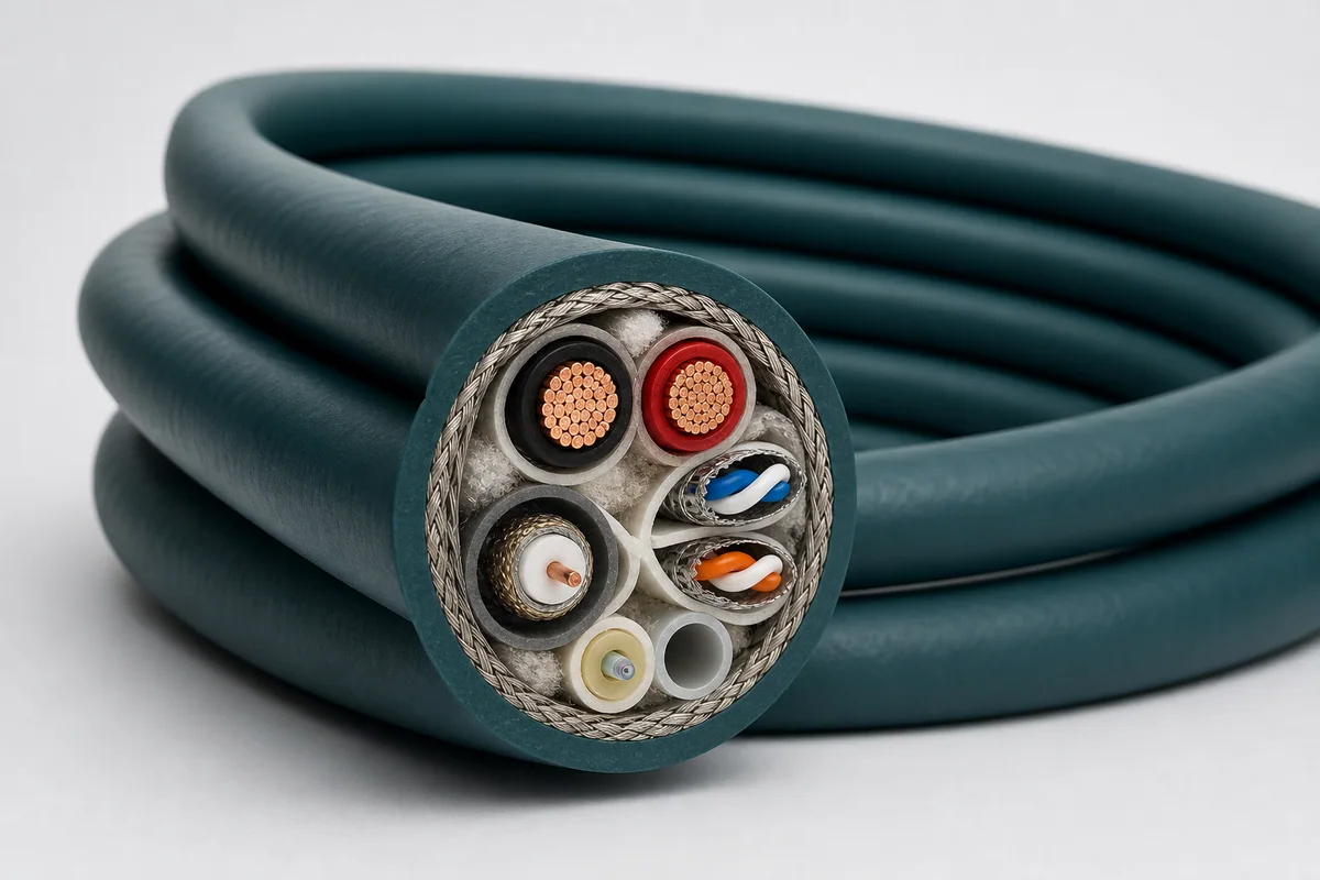 Multifunction hybrid round cable cross-section