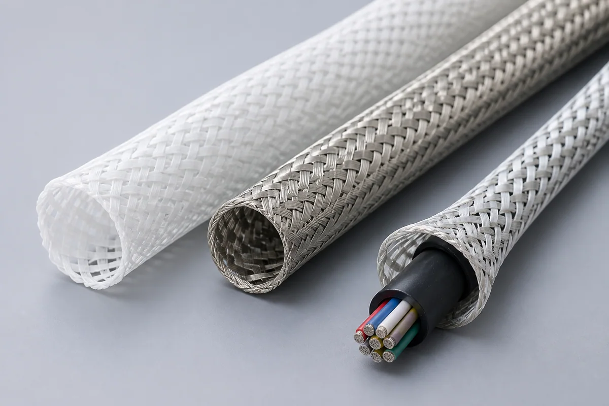 ePTFE and metal cable protective braid construction
